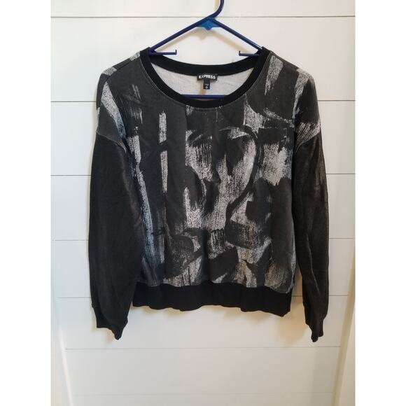 Express Black White Abstract Crew Neck Long Sleeve Sweater Women's M - Picture 1 of 5